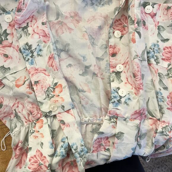 Vintage 80s Periwinkle Belted Shirtdress 6 White Floral Coquette Cottage Pinup - Picture 13 of 16